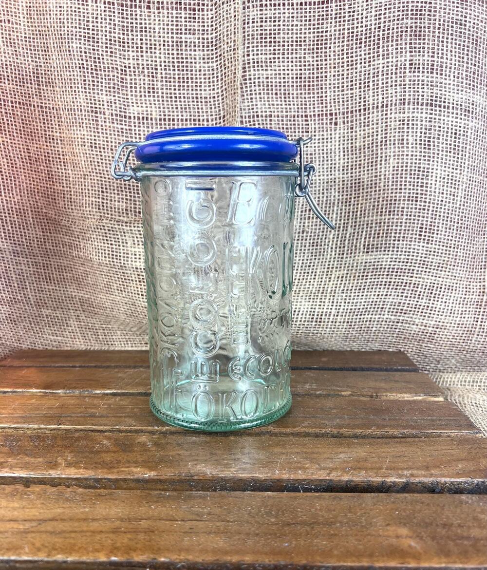 Vintage 1 Liter Ecologico Green Recycled Hinge Lid Canister- Porcelain Lid
